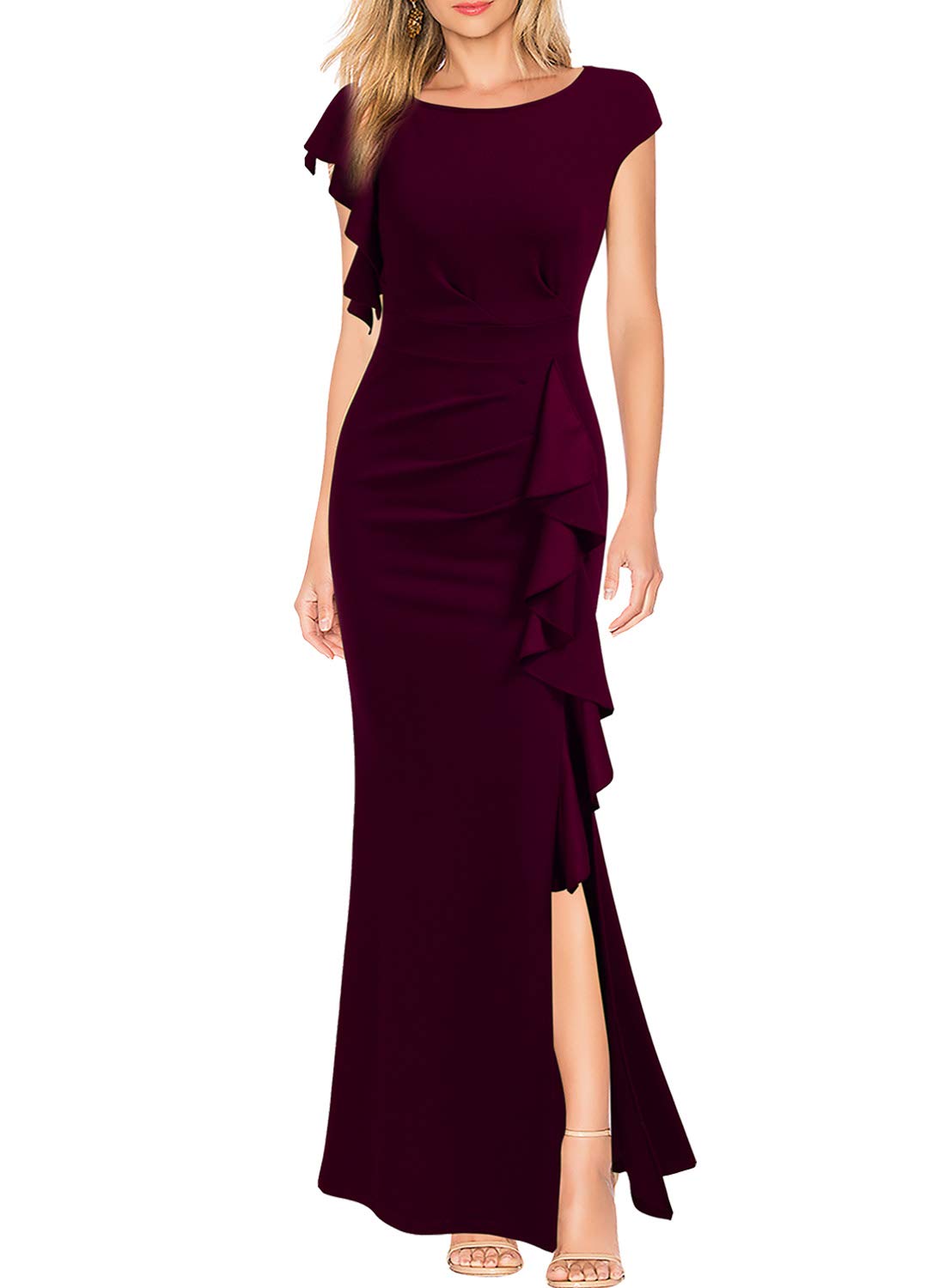 Vestidos formales ajustados con cuello redondo y abertura de sirena, vestidos de invitada de boda, vestidos de noche, vestidos de dama de honor